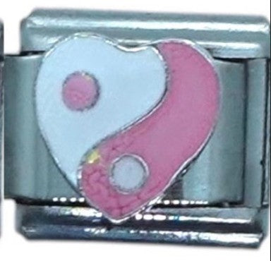 Pink Yin Yang Heart Italian Charm