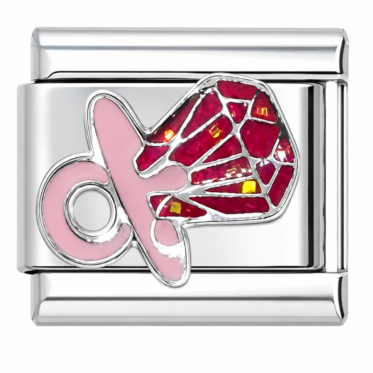 Pink and Red Pacifier with Rhinestones Italian Charm