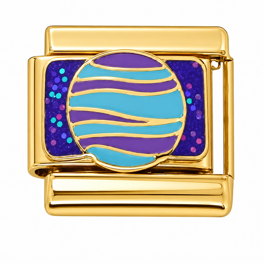 Planet with Purple Galaxy Background Gold Italian Charm