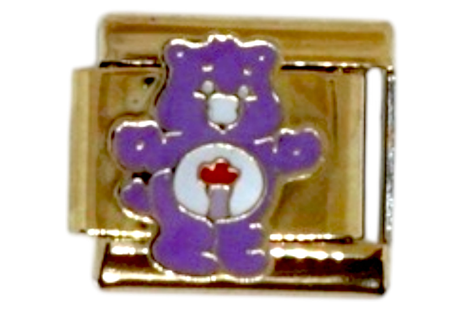 Purple Bear with Heart Gold Italian Charm