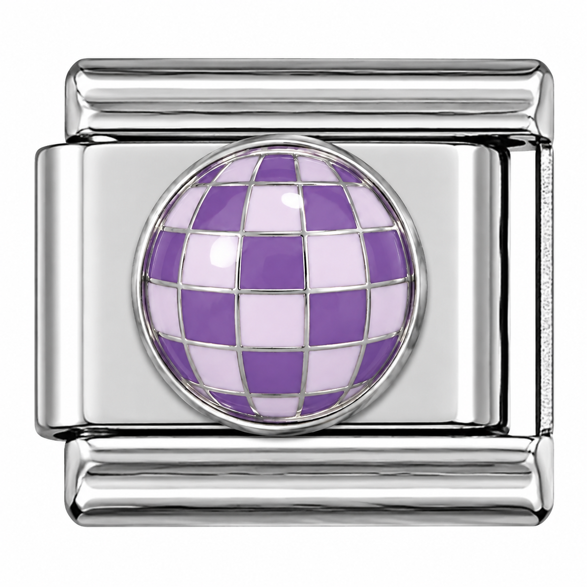Purple Disco Ball Silver Italian Charm