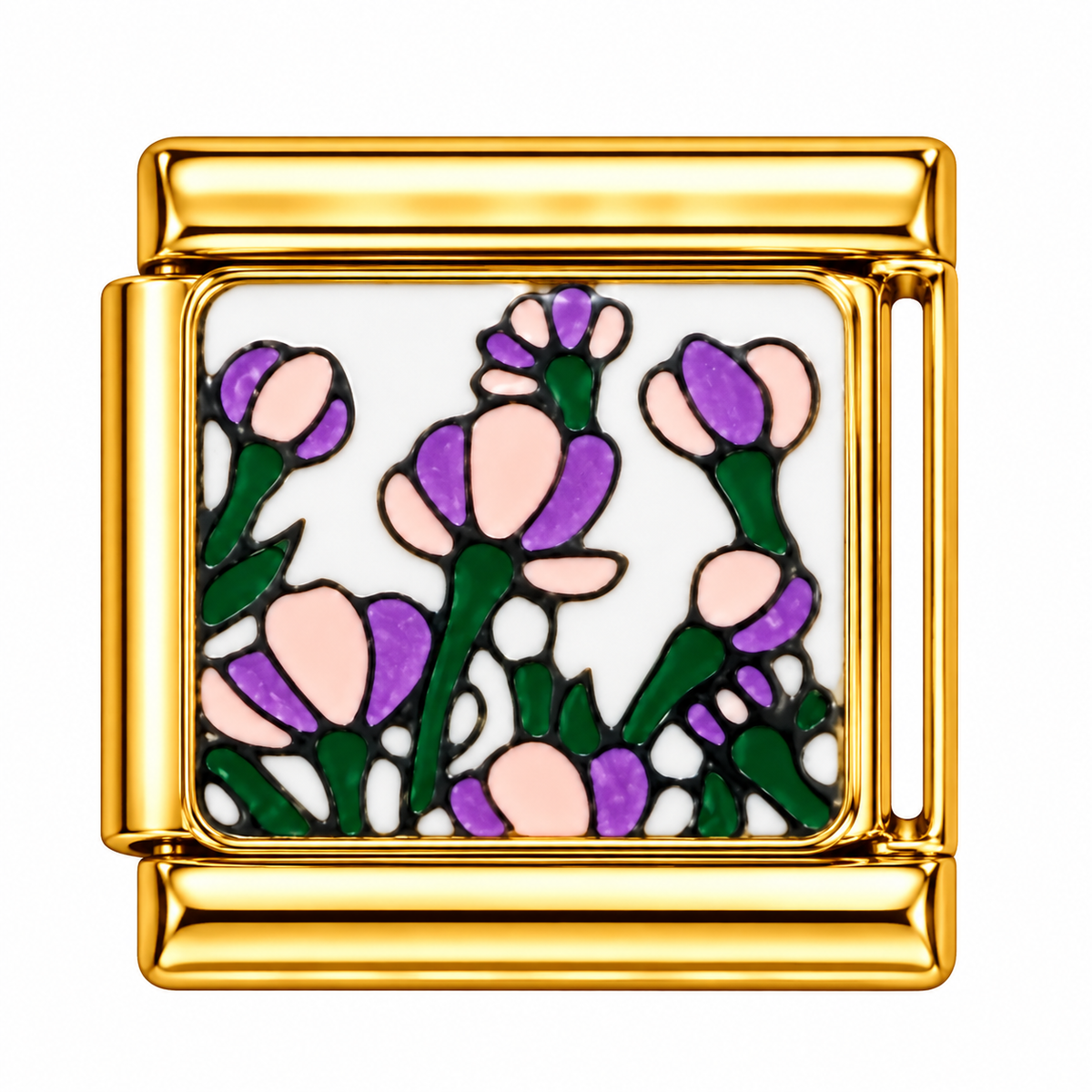 Purple Flower Bouquet on White Background Gold Italian Charm