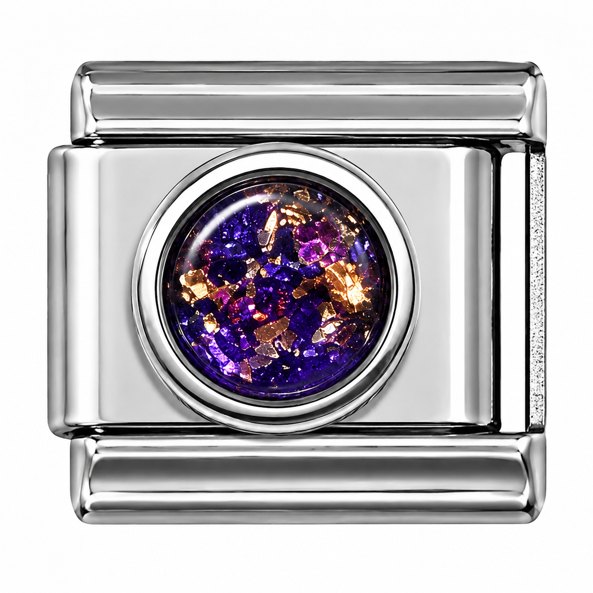 Purple Glitter Gold Foil Round Silver Italian Charm
