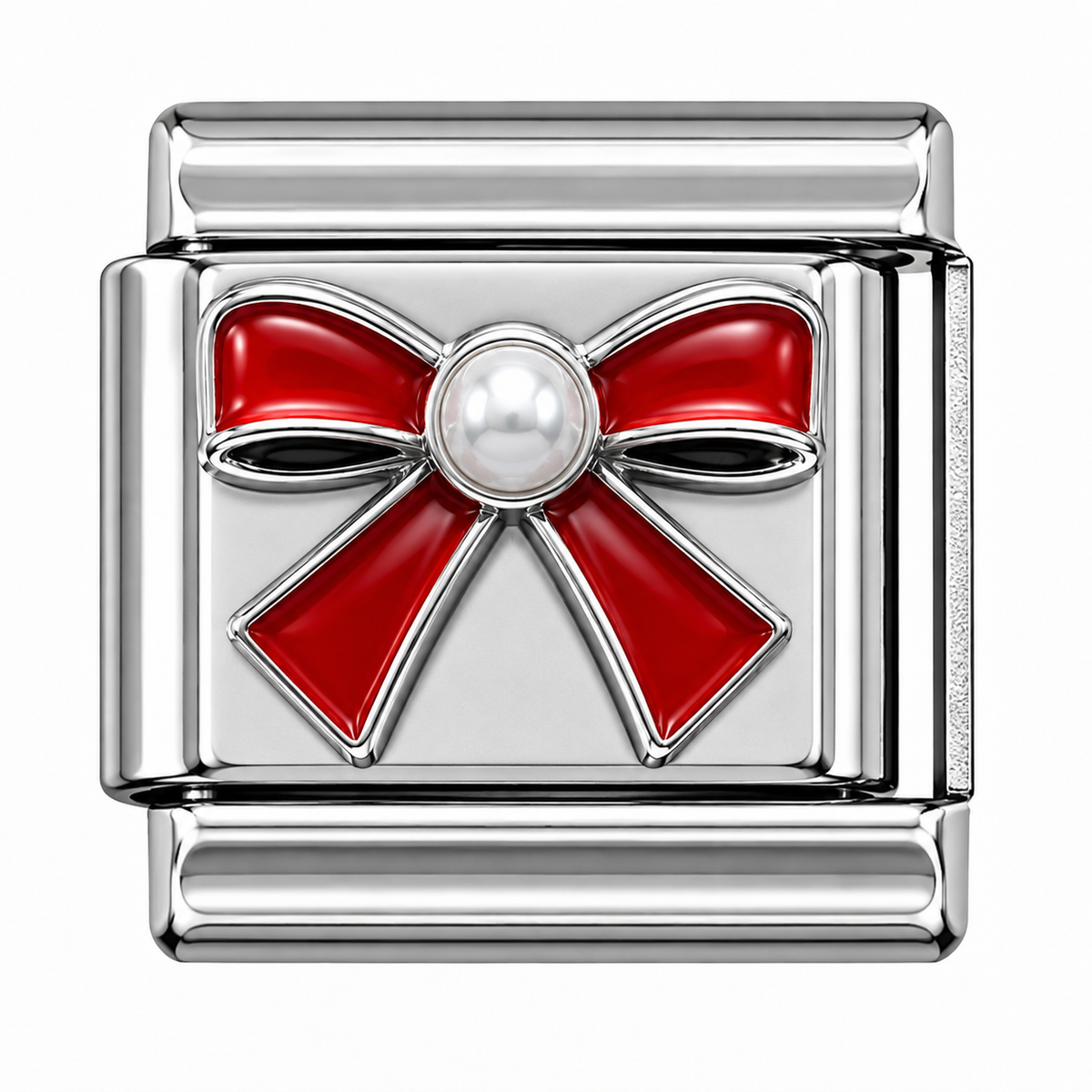 Red Bow with Pearl Center Silver Italian Charm