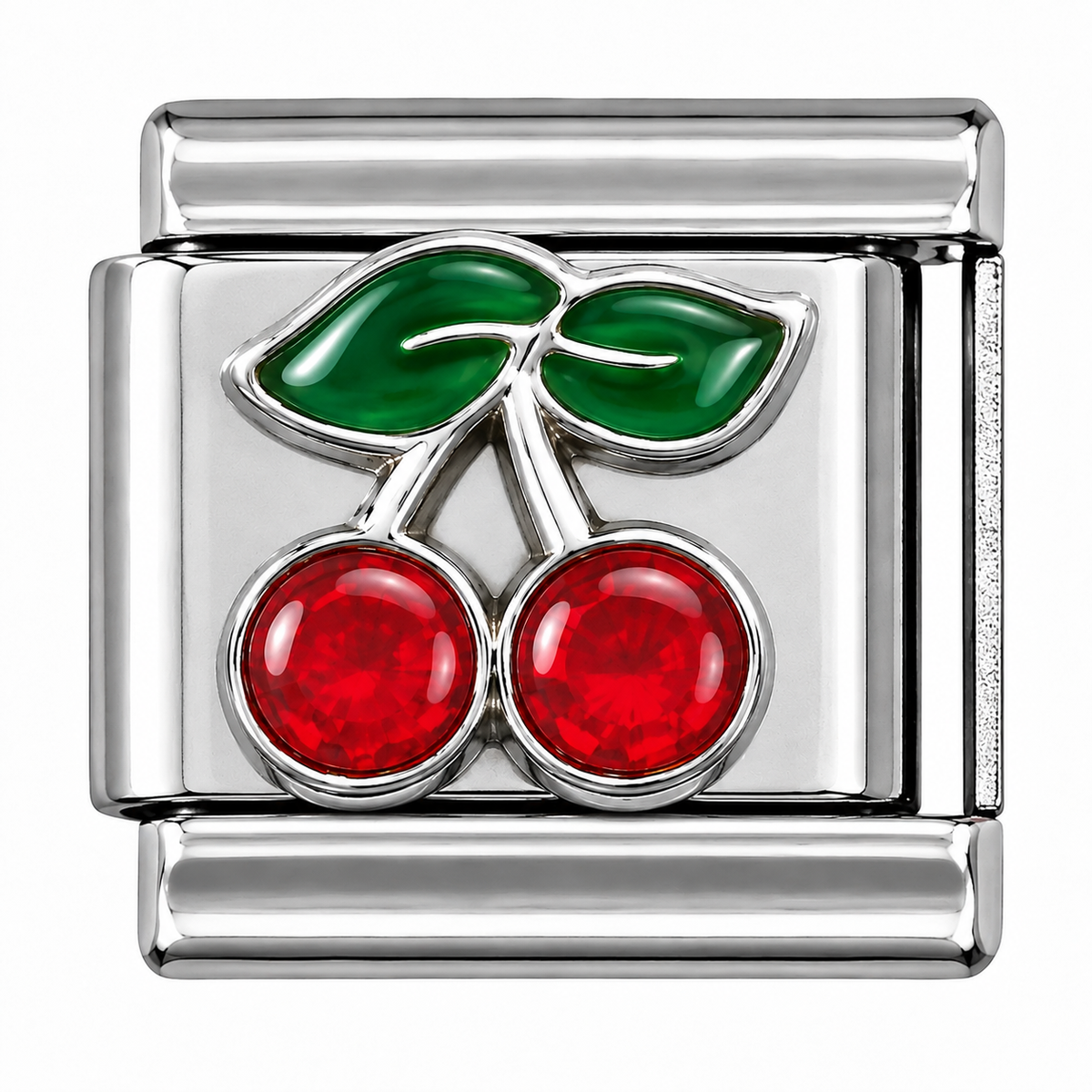 Red Crystal Cherry Silver Italian Charm