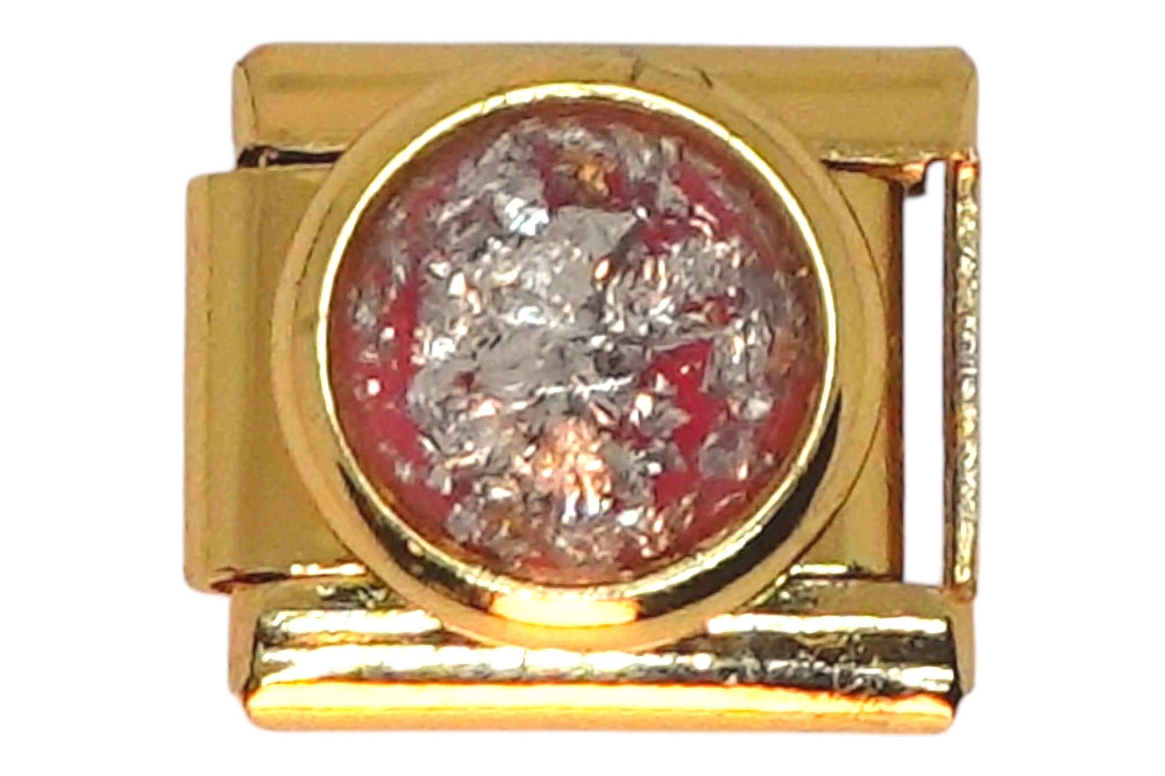 Red Crystal Dome Gold Italian Charm