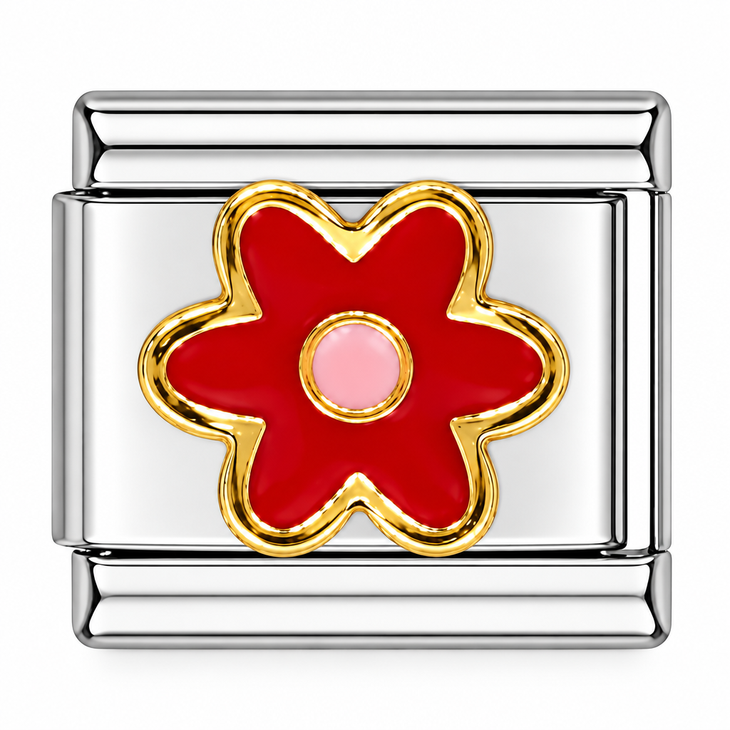 Red Flower Italian Charm