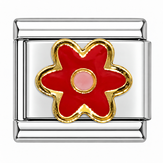 Red Flower Italian Charm