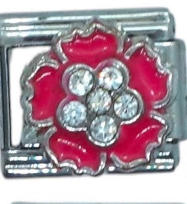 Red Flower with Crystals Italian Charm
