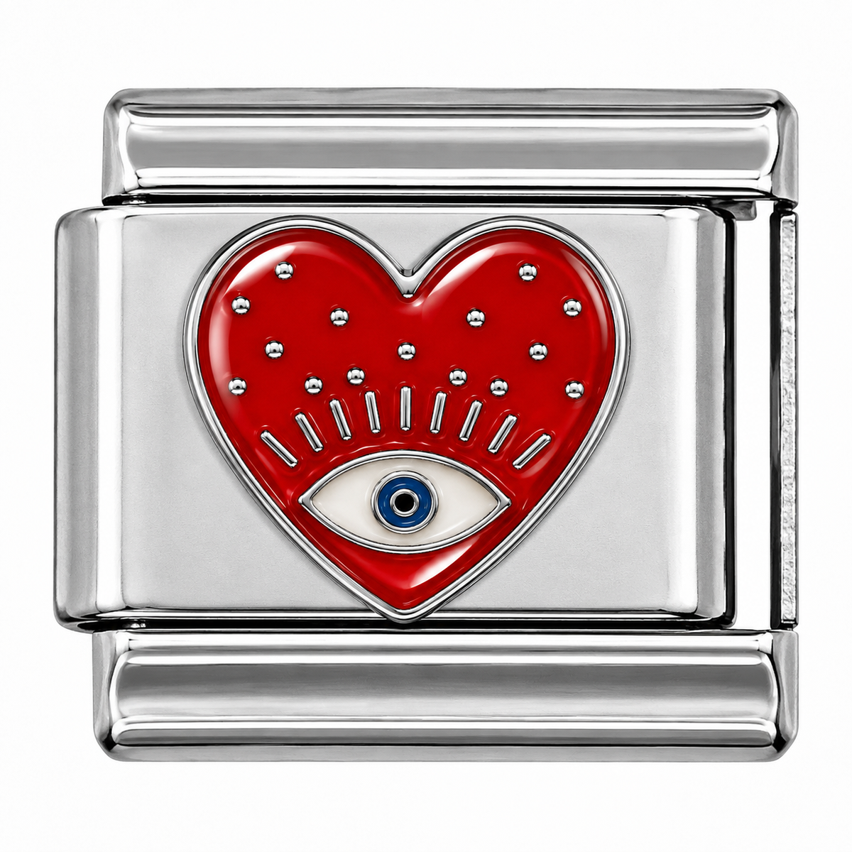 Red Heart Evil Eye Silver Italian Charm