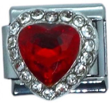 Red Heart Gem with Rhinestone Border Italian Charm