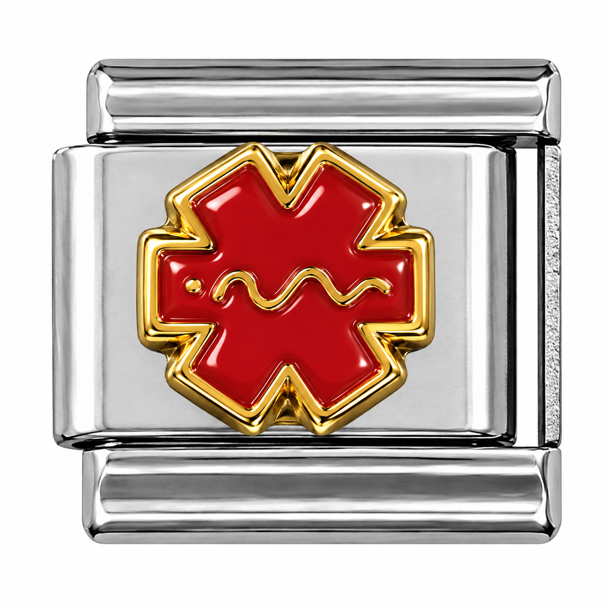 Red Medical Alert Heartbeat Two-Tone Silver Italian Charm