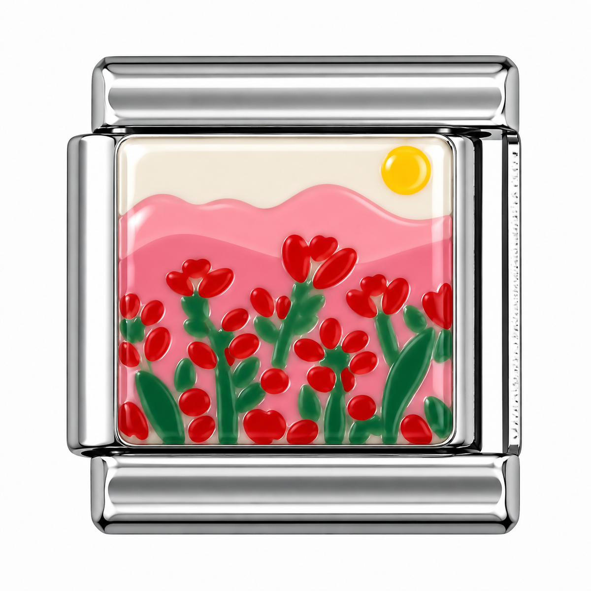 Red Wildflower Meadow Silver Italian Charm