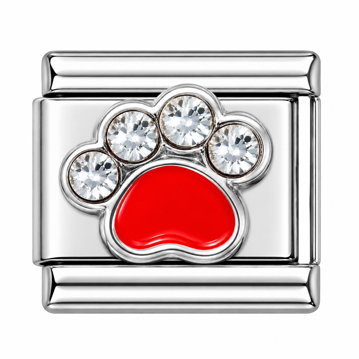 Rhinestone Paw Print with Red Center Italian Charm