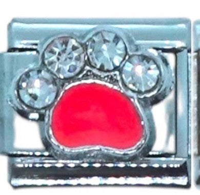 Rhinestone Paw Print with Red Center Italian Charm