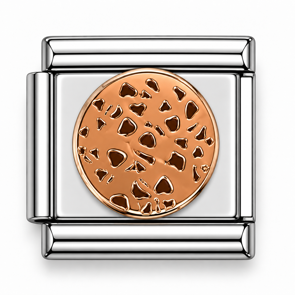 Rose Gold Textured Disc Two-Tone Silver Italian Charm