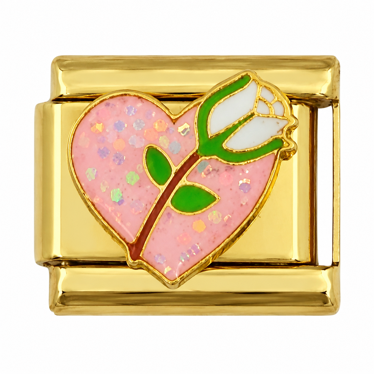 Rose Heart Gold Italian Charm