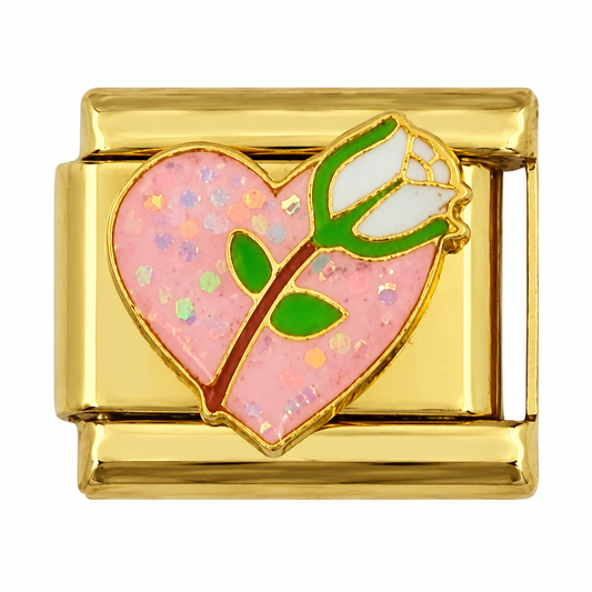Rose Heart Gold Italian Charm