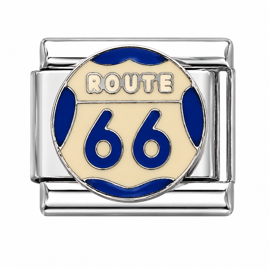 Route 66 Highway Sign Silver Italian Charm