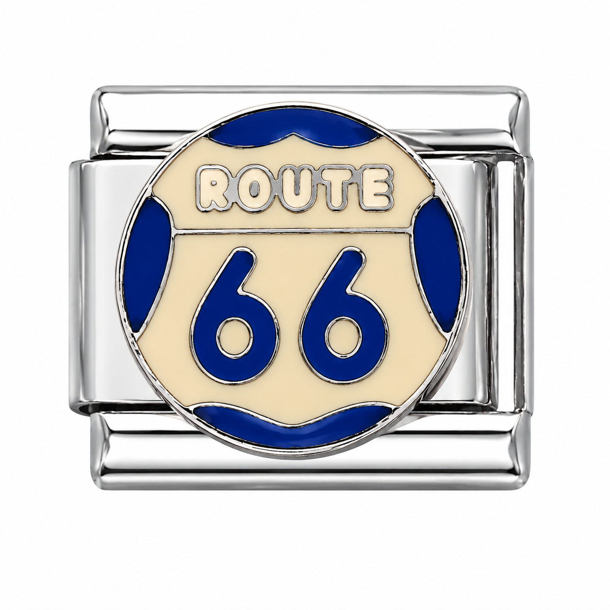 Route 66 Highway Sign Silver Italian Charm