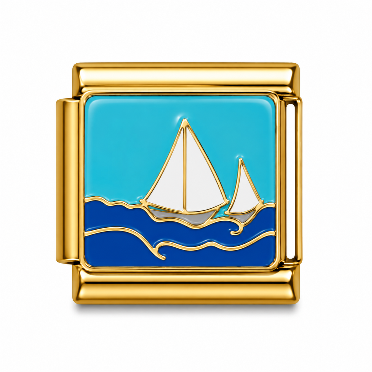 Sailboats on Blue Waves Gold Italian Charm