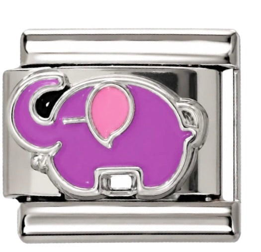 Cute Purple Elephant Gold Italian Charm