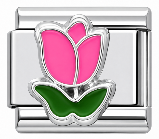 Pink Tulip with Green Leaves Italian Charm