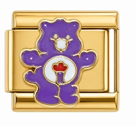Purple Bear with Heart Gold Italian Charm