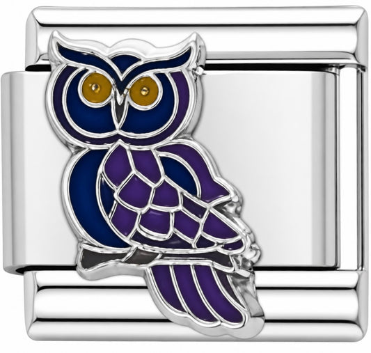 Purple Owl Silver Italian Charm