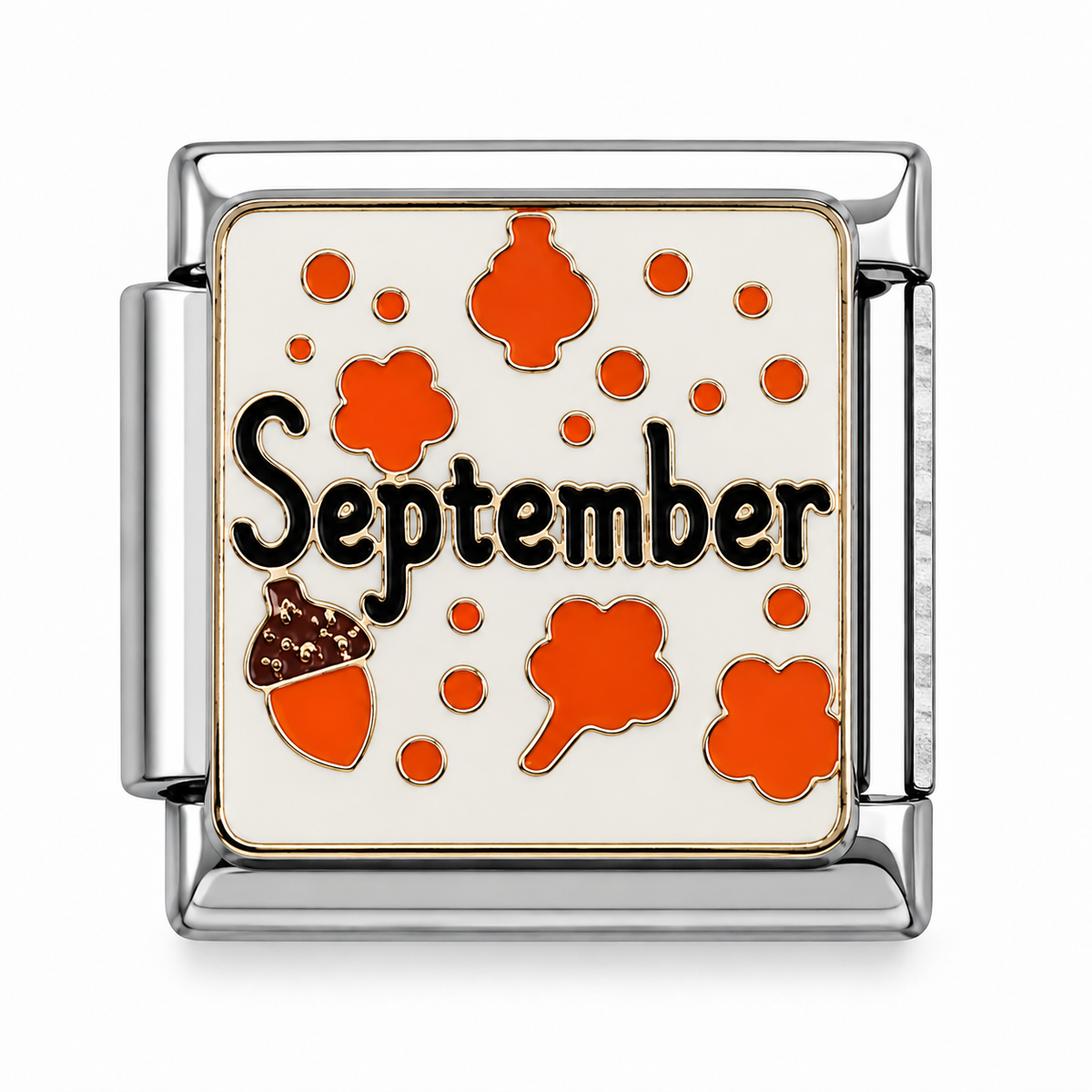 September Autumn Leaves and Acorn Two-Tone Silver Italian Charm