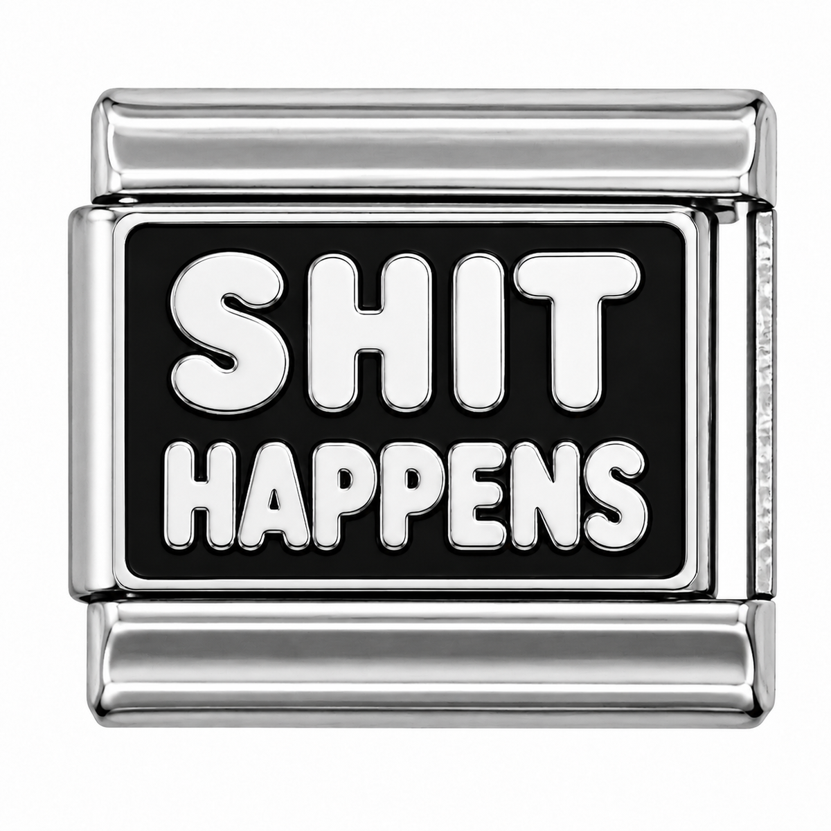 “Shit Happens” Black Enamel Silver Italian Charm