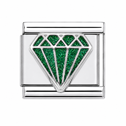 Silver Glitter Diamond Italian Charm