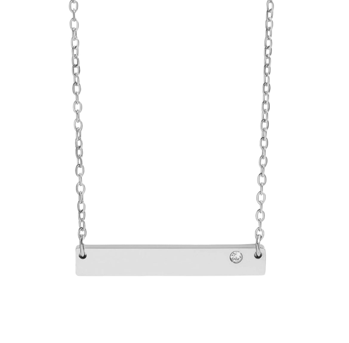 Silver Stainless Steel Bar Birthstone Necklace