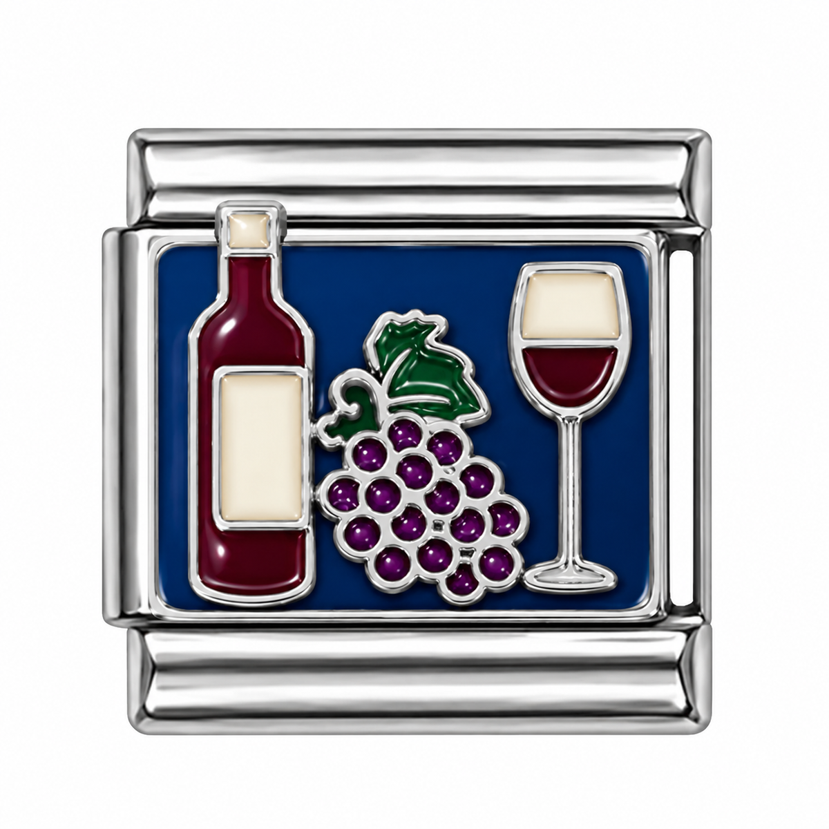Wine, Cheese and Grapes Two-Tone Silver Italian Charm