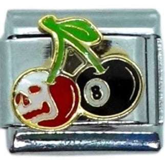 Skull Cherry and 8-Ball Italian Charm