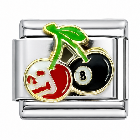 Skull Cherry and 8-Ball Italian Charm
