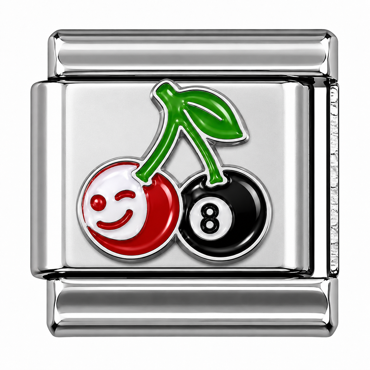Smiley Face and 8-Ball Cherry Silver Italian Charm