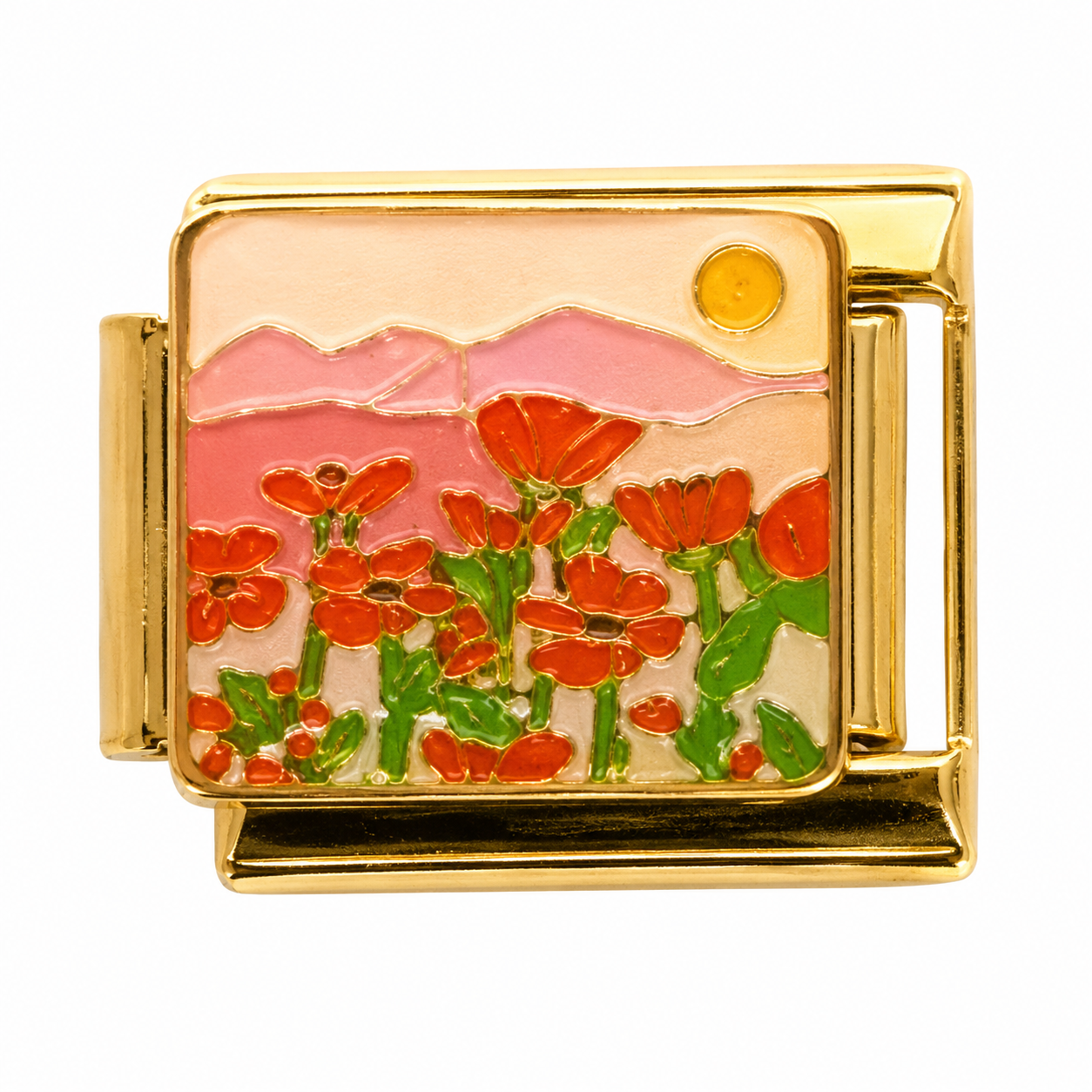 Sunset Poppy Flower Silver Italian Charm