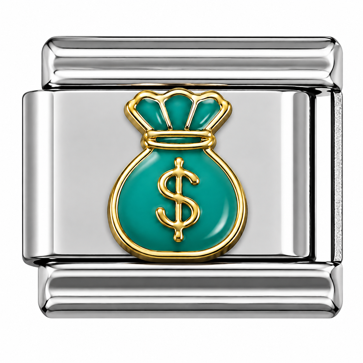 Teal Money Bag Two-Tone Silver Italian Charm