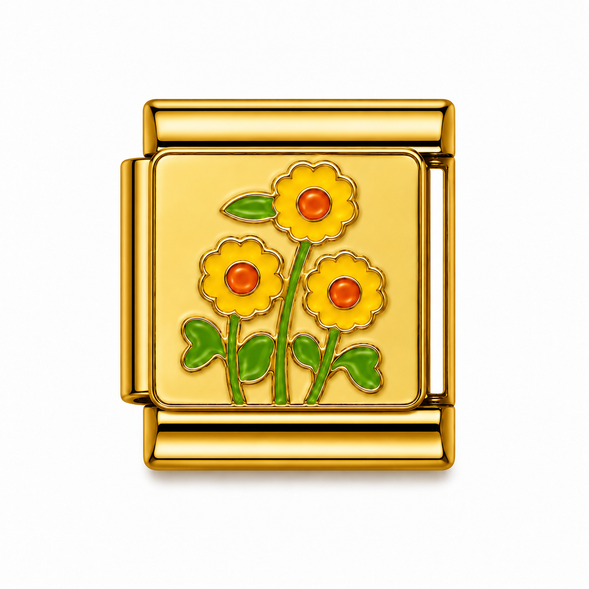 Three Yellow Flowers Gold Italian Charm