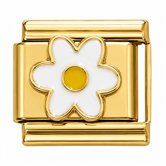 White Daisy Gold Italian Charm
