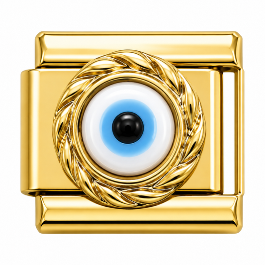 White Evil Eye Gold Italian Charm
