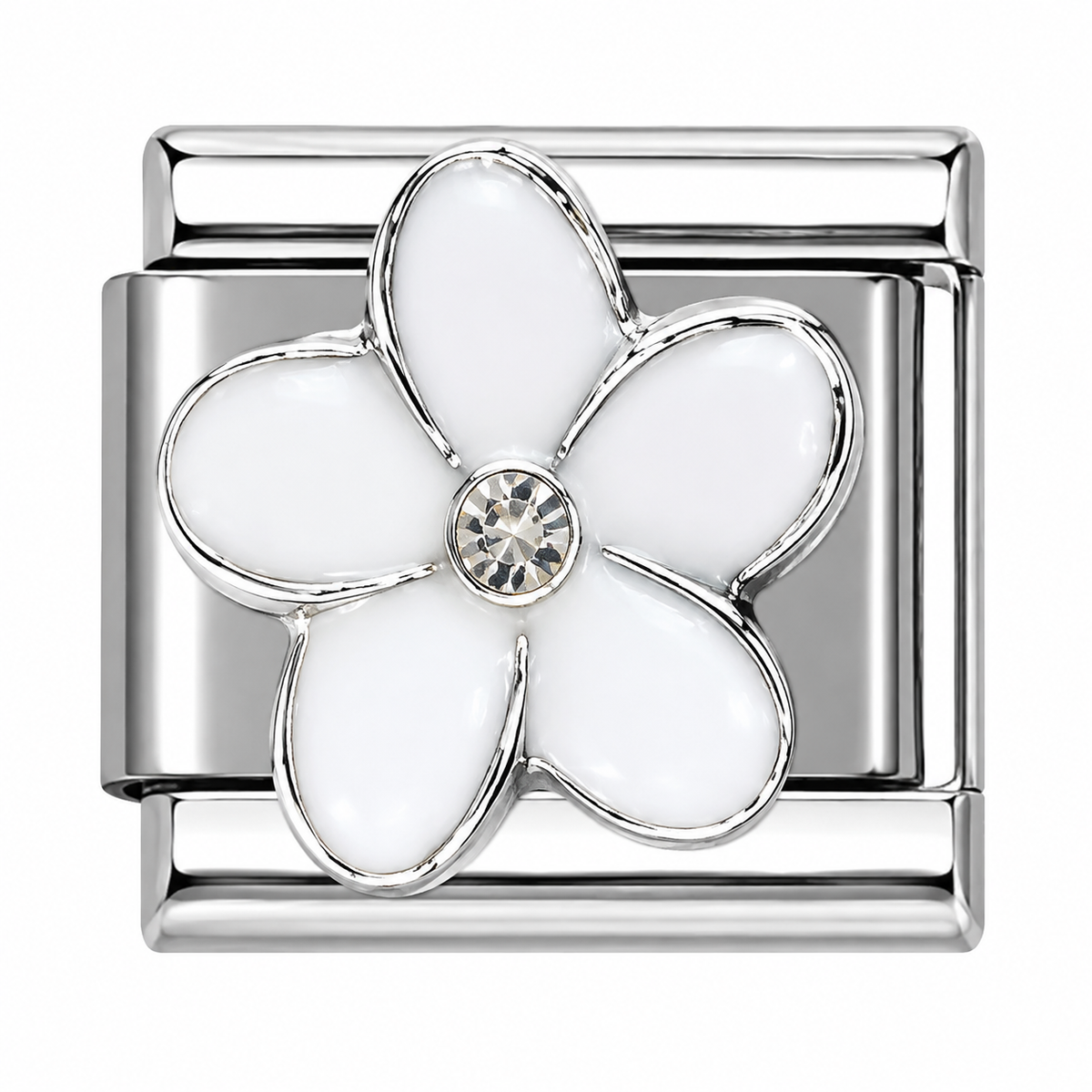 White Flower Silver Italian Charm