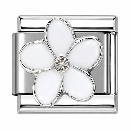 White Flower Silver Italian Charm