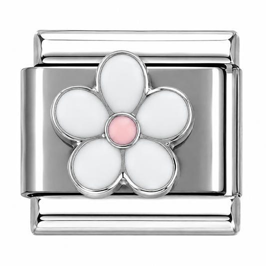 White Flower Silver Italian Charm