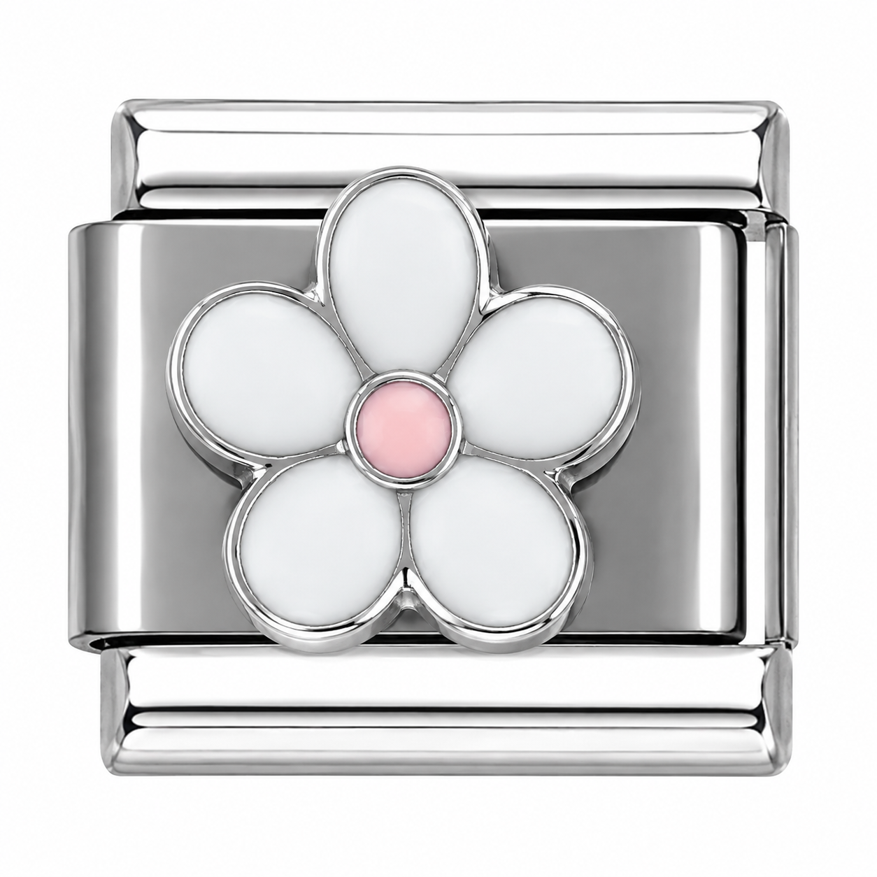 White Flower Silver Italian Charm