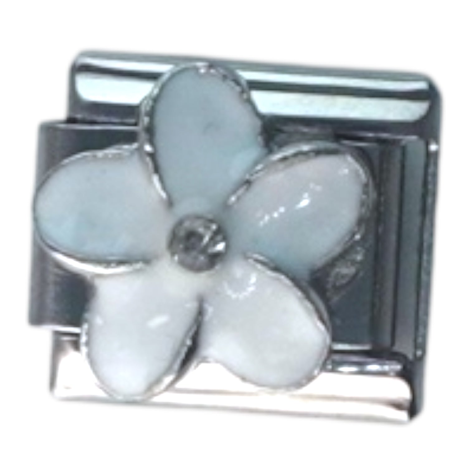 White Flower Silver Italian Charm