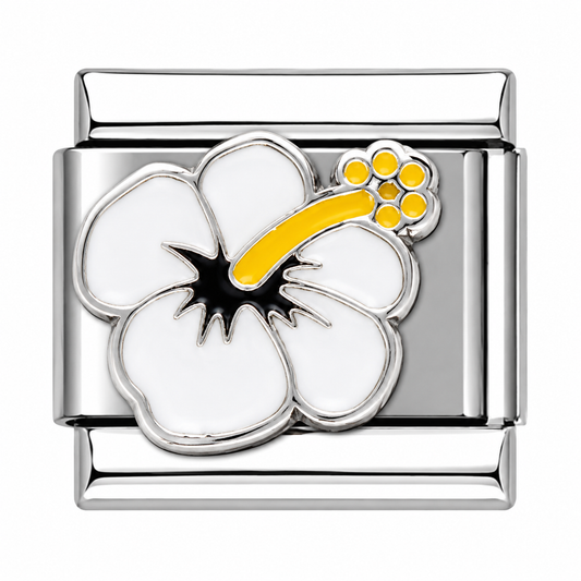 White Hibiscus Silver Italian Charm