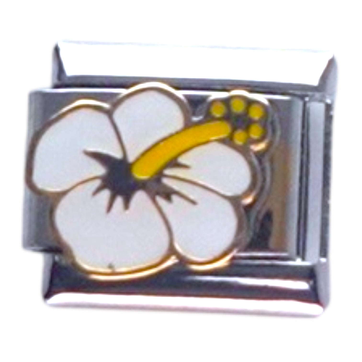 White Hibiscus Silver Italian Charm