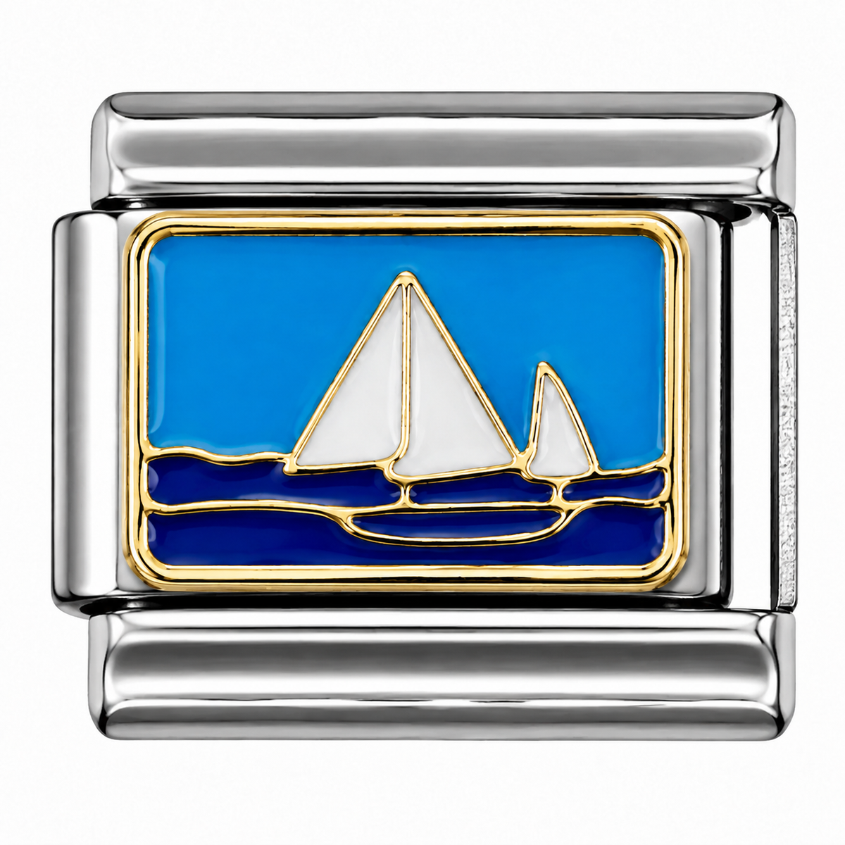 White Sailboats Blue Ocean Two-Tone Silver Italian Charm
